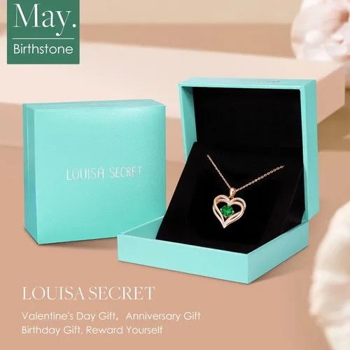 Vista 6 de LOUISA SECRET Love Heart Birthstone Necklaces for Women 925 Sterling Silver Rose Gold Pendant Forever Diamond Jewelry Valentines Day Christmas