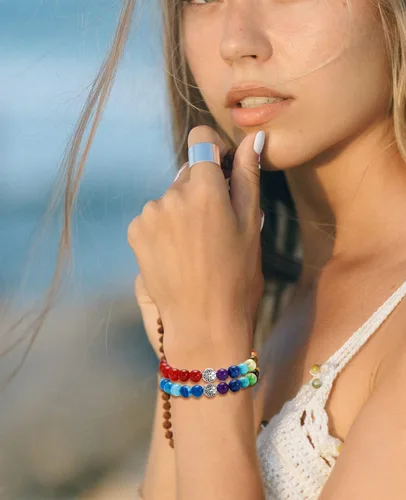 Vista 4 de BOMAIL 10 pulseras de cristales curativos del árbol de la vida, 7 chakras, piedras semipreciosas, pulseras de cuentas para yoga, alivio del estrés