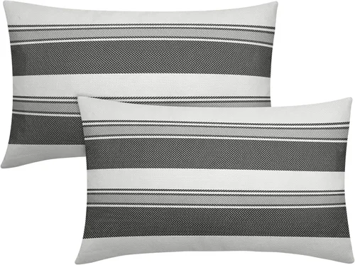 Vista 19 de Juego de 2 fundas de almohada a rayas negras y marrones de 16 x 16 pulgadas, diseño de rayas bohemias con estampado de rayas color crema, fundas