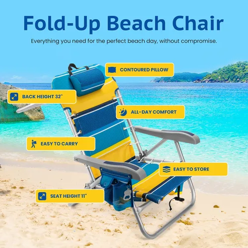Vista 3 de Homevative XL Cooler+ - Silla de playa plegable tipo mochila, sol, paquete sunshine