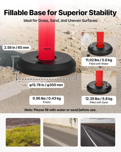 Vista 3 de VEVOR Paquete de 2 postes delineadores de tráfico, conos de seguridad de tráfico de 48 pulgadas con base rellenable y tiras reflectantes, postes