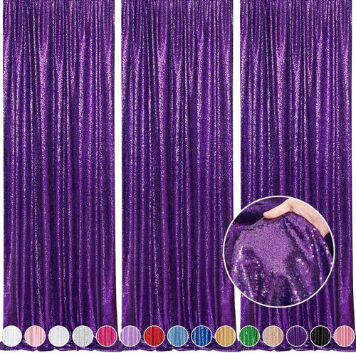 Vista 53 de 2 cortinas de 2 x 8 pies de lentejuelas con brillantina para marco de fotografía, para fiestas o fondos de fotografía