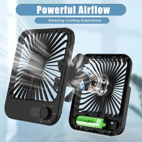Vista 5 de Ventilador pequeño de escritorio, ventilador personal recargable portátil con alimentación por batería, 100 velocidades, inclinación ajustable