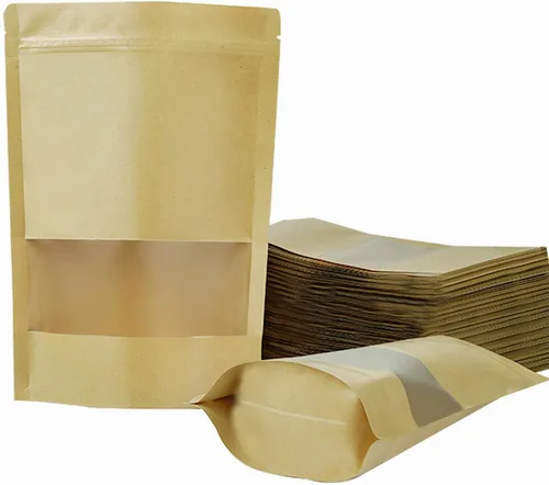 Vista 8 de 100 bolsas resellables, bolsas de papel kraft verticales con ventana mate, bolsas de almacenamiento de alimentos con cierre de cremallera