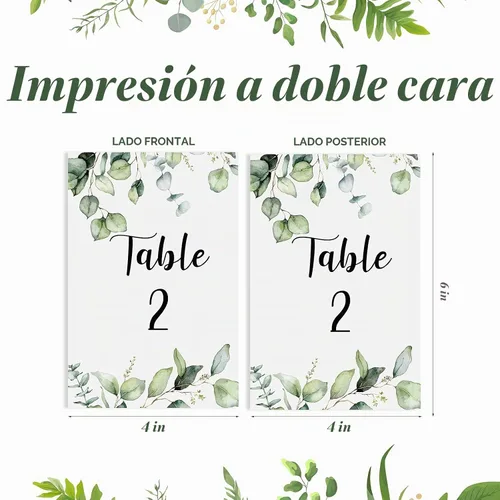 Vista 2 de Zonon 26 Piezas Tarjetas de Números de Mesa de Boda 1-25 con Números de Mesa Principal Tarjetas de Doble Cara de Follaje de Eucalipto Centros
