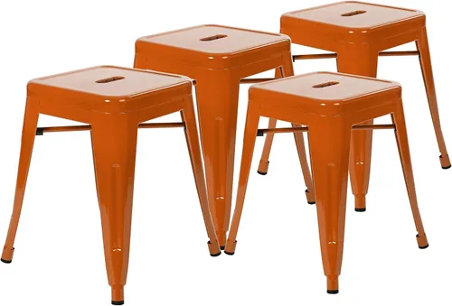 Vista 9 de Flash Furniture Silla de comedor de metal sin respaldo de 18 pulgadas Uso comercial, uso en interiores Negro