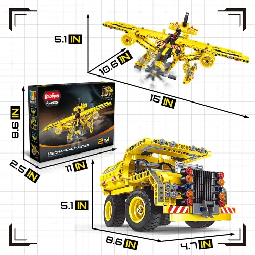Vista 6 de STEM / Juguete de construcción para niños de 5, 6, 7, 8, 9, 10, 11, 12 años de edad, niño, niña - Juguete 2 en 1 de Camión y Avión Desmontable, 361