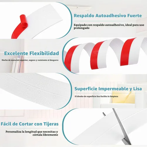 Vista 2 de Burlete Sellador de Corrientes de Aire para Puerta, Tira Selladora de Puerta de Silicona Flexible Autoadhesiva para Puertas de Vidrio, Ventanas