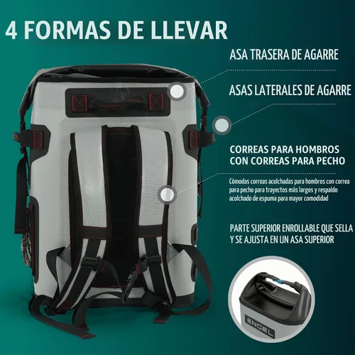 Vista 8 de Engel BP25 Hielera de alto rendimiento con tapa enrollable de 25 cuartos de galón para mochila
