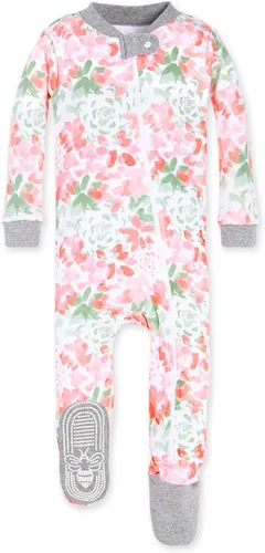 Vista 2 de Burt's Bees Baby Conjunto de pijama con cremallera y baberos para niña bebé, 100% algodón orgánico