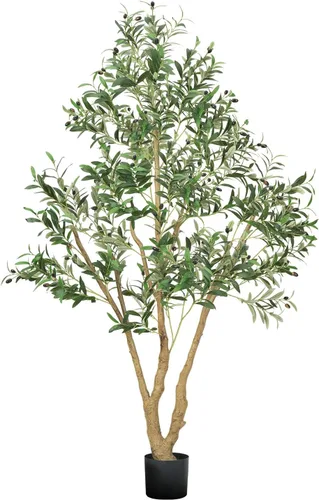 Vista 18 de VEVOR Árbol de ficus artificial de 5 pies con maceta negra, planta alta de ficus sintético con tronco de madera natural y hojas verdes realistas