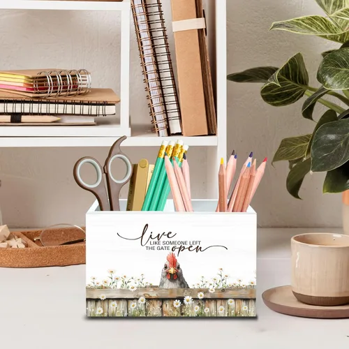 Vista 2 de DILSJ Organizador inspirador de 2 compartimentos para lápices, organizador para escritorio, amantes de los pollos regalos para mujeres, Live Like