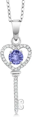 Vista 98 de Gem Stone King Collar con dije de llave de corazón para mujer, plata de ley 925, piedra natal de piedras preciosas, redondo de 0.197 in, con cadena