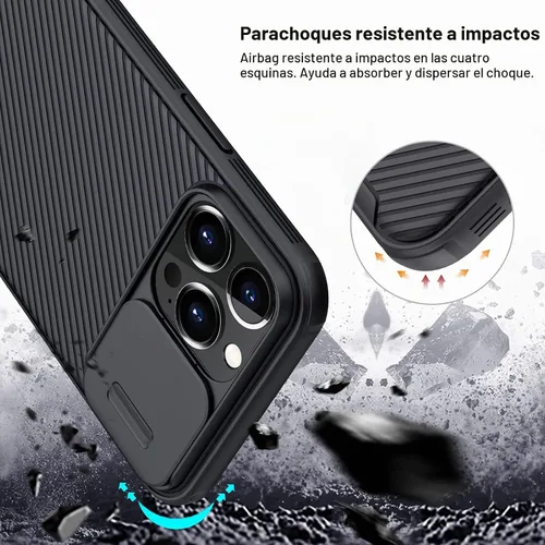 Vista 3 de Nillkin Funda para iPhone 13 Pro Max con cubierta deslizante para cámara [Protección mejorada de lentes] [PC rígido + bumper de TPU], funda