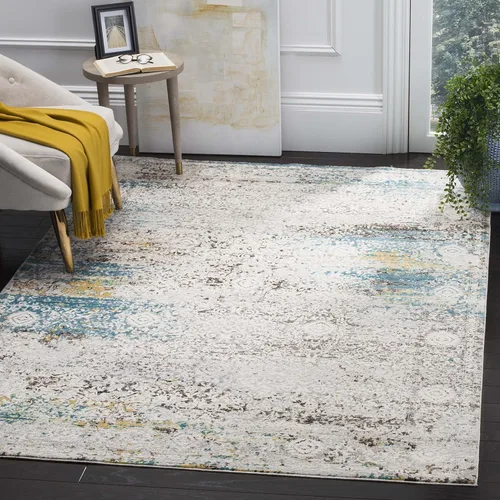 Vista 6 de SAFAVIEH Aria Collection - Alfombra de pasillo de 2 x 6 pies, color beige y azul, diseño bohemio chic envejecido, no desprende pelusa y de fácil