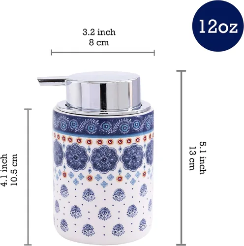 Vista 2 de Bico Blue Talavera - Dispensador de jabón de cerámica de 12 onzas con bomba extraíble, ideal para cocina, baño, loción y aceite esencial