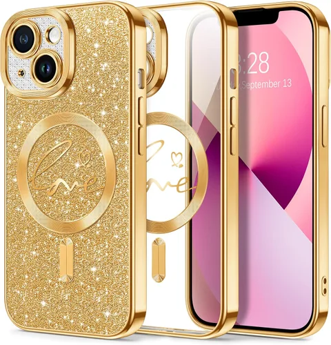 Vista 173 de Hython Funda para iPhone Air con purpurina, compatible con MagSafe Love Heart fundas magnéticas transparentes para teléfono para mujeres y niñas