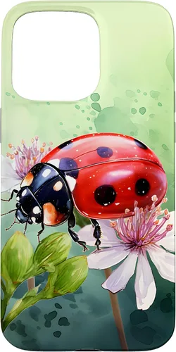 Vista 28 de Funda para iPhone 16 con diseño de mariquita en flores, color verde