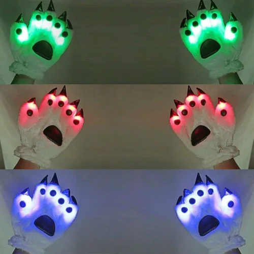Vista 2 de Luwint Guantes LED intermitentes de pata de oso con luces novedosas para disfraz de hombre lobo, gato, monstruo