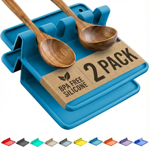 Vista 10 de Paquete de 2 cucharas de silicona naranja para estufa, soporte para cuchara para estufa Terracota quemada