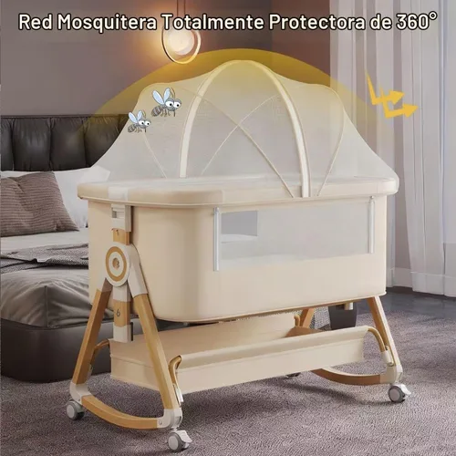 Vista 5 de Baby Bassinet, 4 In 1 Portable Bassinet Bedside Sleeper with Wheels Comfy Mattress and Storage Basket, Moises Para Bebe 6 Adjustable Height Rocking