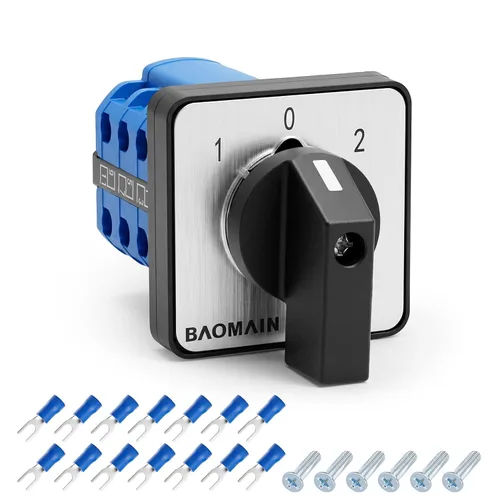 Vista 11 de Baomain Interruptor de cambio rotativo, 20A 3 posiciones, selector de leva de 8 terminales con selección de circuito 1-0-2, certificado UL
