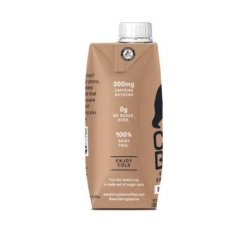 Vista 9 de Wandering Bear Café orgánico recto negro frío sobre la marcha, 11 onzas líquidas, 1 paquete, extra fuerte, suave, orgánico, sin azúcar, estable