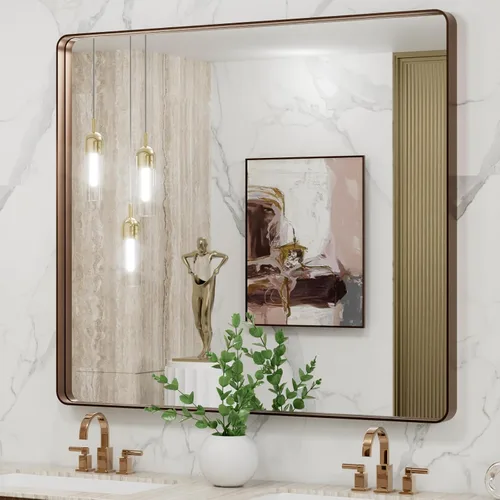 Vista 109 de LOAAO 20x16 Pulgadas Espejo de Baño con Marco de Metal Negro para Pared, Espejo de Tocador de Baño de Estilo Granja, Espejo Grande Rectangular