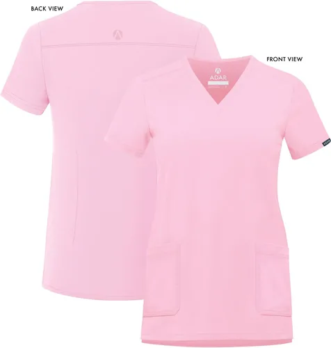 Vista 5 de Adar Addition - Ropa quirúrgica para mujer, moderna camiseta médica con cuello en V Rosa suave