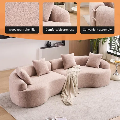 Vista 4 de Sofá modular curvado de 110 pulgadas para sala de estar, moderno sofá modular de felpa de felpa de gran tamaño con asiento profundo comprimido sin