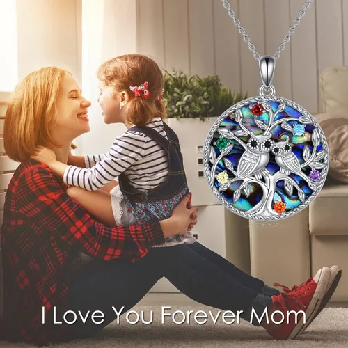 Vista 6 de ONEFINITY Collar de plata de ley con diseño de árbol de la vida, diseño de búho, regalo de joyería para mujer