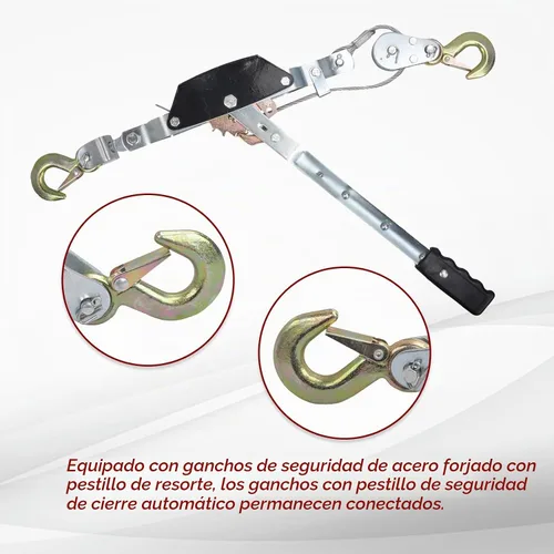 Vista 4 de Cable de acero de 2 toneladas de alta resistencia de 2 ganchos, extractor de potencia de doble engranaje Come Along con herramienta de trinquete