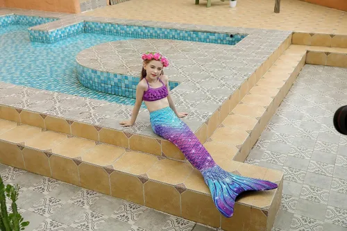 Vista 2 de DNFUN Colas de sirena para nadar para niñas, bikini de princesa, cola de sirena, traje de baño para niñas