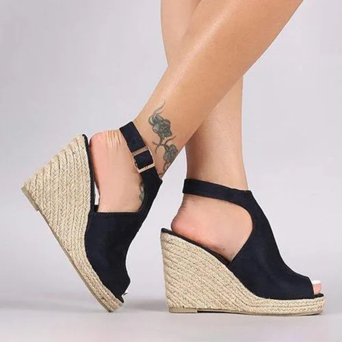 Vista 5 de Zapatos de cuña para mujer, sandalias de mujer, correa al tobillo, sandalias gruesas de verano, zapatos de plataforma, sandalias de cuña para mujer