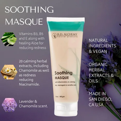 Vista 3 de RD Alchemy - Mascarilla calmante natural y orgánica, alivia la piel sensible, el enrojecimiento y la irritación por sequedad, irritación y después