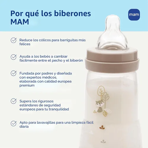 Vista 8 de MAM Biberón ventilado Easy Start Anti-Colic+ de 9 onzas, más de 2 meses, 2 Algodón