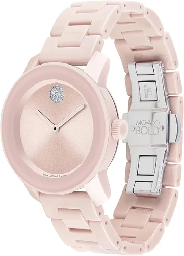 Vista 2 de Movado Bold Blush - Estuche de acero de cerámica para mujer, color rubor
