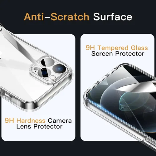 Vista 6 de JETech Funda 5 en 1 para iPhone 12 Pro Max, antiamarilleo, transparente 2 protectores de pantalla de vidrio templado, 2 protectores de lente