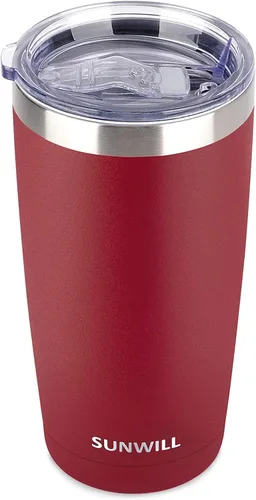 Vista 27 de SUNWILL - Vaso para café de viaje de 20 onzas, taza aislada con tapa, taza de acero inoxidable para bebidas frías y calientes, gris claro Gris oscuro