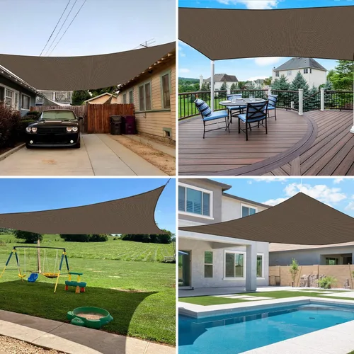 Vista 2 de E&K Sunrise - Toldo parasol rectangular de 18 x 22 pies, bloqueo UV, para pérgola, patio, jardín al aire libre (marrón)