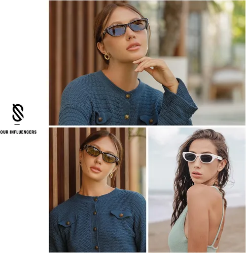Vista 3 de SOJOS Gafas de sol polarizadas de moda ojo de gato angostas para mujer retro lindos tonos SJ2284
