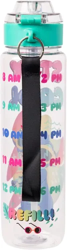 Vista 3 de Silver Buffalo Disney Lilo y Stitch Botella de agua con rastreador de hidratación Stay Cool Schedule, de plástico, con tapa de cierre, correa