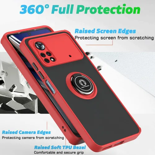 Vista 4 de Funda delgada para Xiaomi Poco X4 Pro 5G 6.67 '' 2022 con anillo de 360 ° Kickstand Bumper Funda a prueba de golpes para Xiaomi Poco X4 Pro, verde