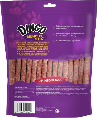 Vista 3 de Dingo Munchy Stix Golosinas para perros de cuero crudo hechas con pollo real, 50