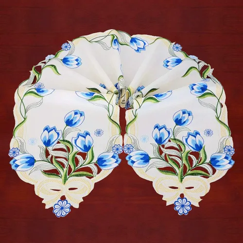 Vista 2 de Caminos de mesa pequeños bordados de tulipán, manteles florales de primavera para Pascua (azul, 13 x 35 pulgadas)