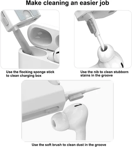 Vista 2 de Kit limpiador electrónico 8 en 1, herramientas de limpieza de teclado multifunción para Airpods, laptop, iPhone, auriculares, kit de limpieza