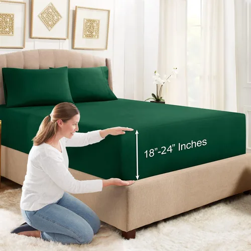 Vista 24 de Empyrean Bedding - Sábanas bajeras tamaño Queen, con sábana de cajón extra profunda – Juego de sábanas bajeras extra profundas, de 24 pulgadas