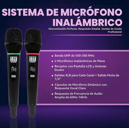 Vista 5 de Sistema PA completo, profesional, de 2000 watts, con mezclador 6 Ch, parlantes de 10 in y soporte para micrófonos inalámbricos dobles