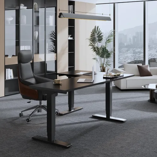Vista 3 de SANODESK 63"x47" L-Shaped Electric Standing Desk, Triple Motor, Black Black Desktop+black Frame