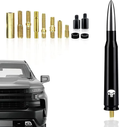 Vista 8 de Pack-1 - Antena tipo bala para automóvil, poste de antena de calavera de 5.4 pulgadas para GM Chevy Silverado 1500 2500 3500 HD Avalanche GMC Sierra